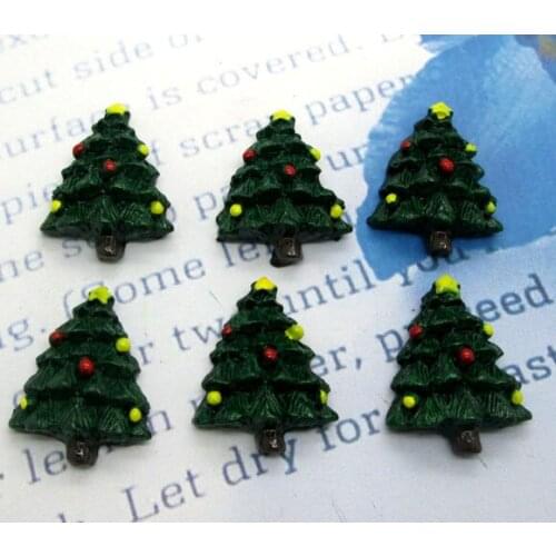 20Pcs Resin Decoration Crafts Lovely Dark Green Christmas Tree Beads Flatback Cabochon Scrapbook DIY Embellishments Accessories