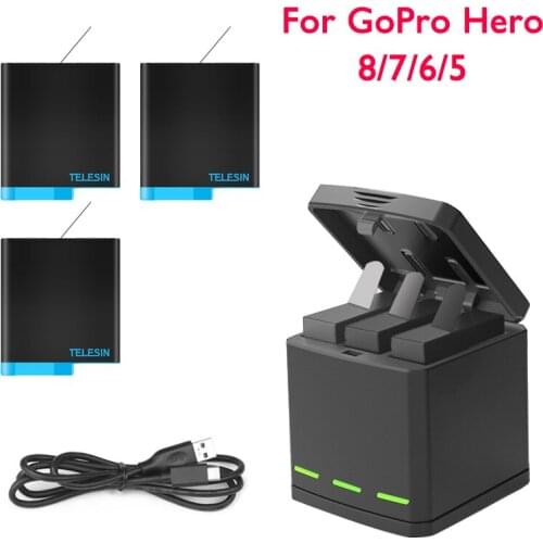 Smart Charger For GoPro Hero 8 7 6 5 Li-ion Battery Charging Case Type-C Cable LED 3 Way Storage Box Sport Camera Accessories
