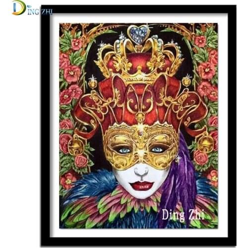 Full Square Round Drill Diamond Embroidery Crown Mask Woman Pattern Diy Diamond Painting Rhinestone Mosaic Flower Cross Stitch