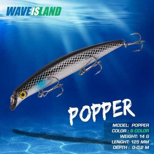 WAVEISLAND Popper Fishing Lure 14g Whopper Fishing Bass Fake Bait Sea Floating Tackle Poppers Topwater Lure Articulos De Pesca