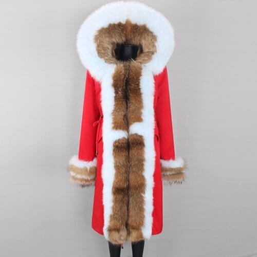 2021 Winter Jacket X-Long Parka Real Fur Coat Women Natural Raccoon Fur Collar Hooded Thick Warm Detachable Faux Fur Liner Thick