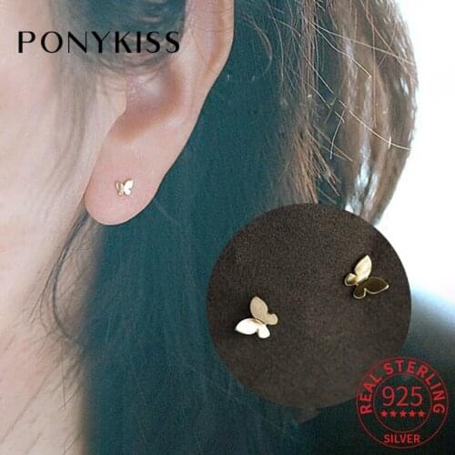 PONYKISS 100% S925 Sterling Silver Butterfly Stud Earrings 14K Gold For Women Fine Jewlry Elegant Accessory Gift Drop Shipping