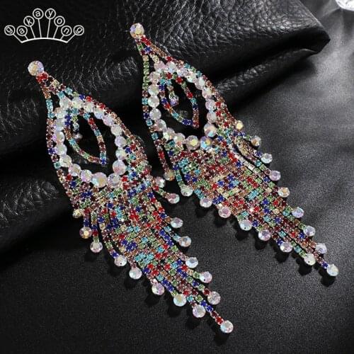 Fashion Crystal Tassel Wedding Earrings for Women 2019 Statement Earrings Multi-Color Drop Long Earrings Prom Party Jewelry Gift