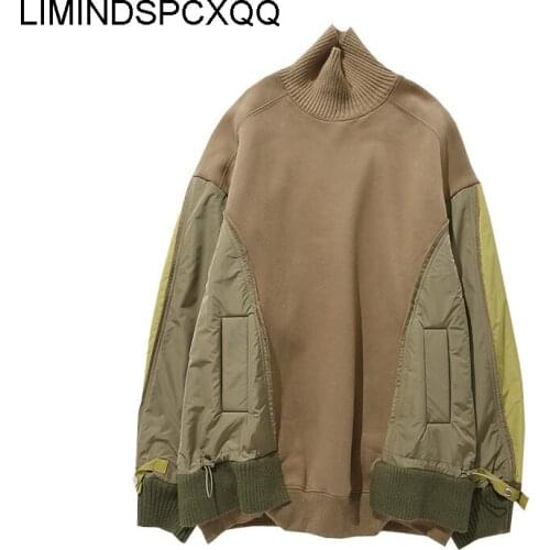 2021 Hit Color Patchwork Loose Tops For Womens Turtleneck Long Sleeve Casual Sweatshirt Female Fashion Clothing Abrigo Mujer New