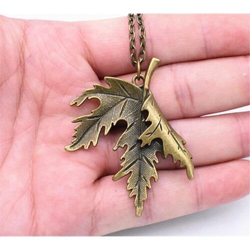 Hot Sale Antique Bronze 55*45mm Leaf Pendant Necklace , 70cm Chain Long Necklace