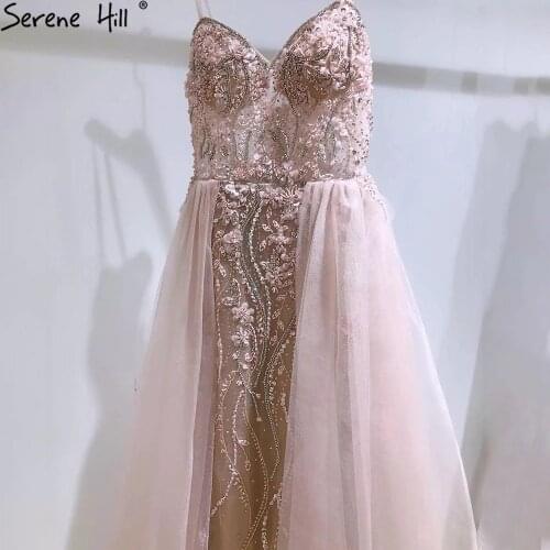 Pink Luxury Over Skirt Evening Dresses Gowns 2021 Spaghetti Strap Beaded Mermaid For Woman Party BLA71216 Serene Hill