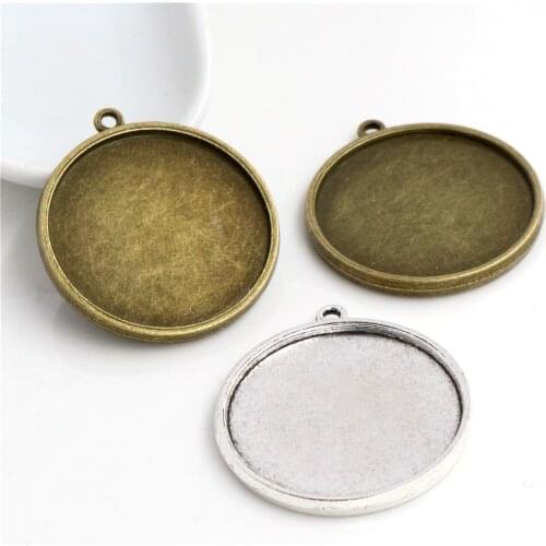 10pcs 30mm Inner Size Antique Silver Plated and Bronze Classic Double Side Style Cabochon Base Setting Charms Pendant Tray