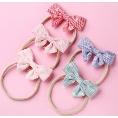 30pc/lot Newborn Cotton Fabric Bow Nylon Headbands,Girls Plaid Hair Bows Headband Chidlren Kids Girls Hair Accessories