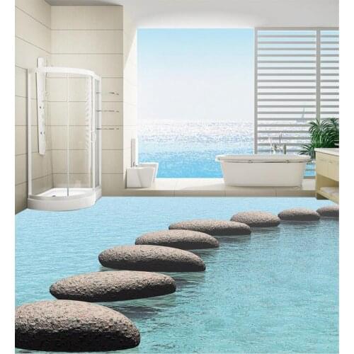 3d floor painting wallpaper Water stone cobblestone bathroom 3D floor painting pvc floor wallpaper