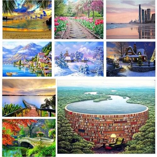 5D DIY Diamond Painting Scenery Diamond Full Round Drill Rhinestones Art Cross Stitch Mosaic Diamond Home Decoration