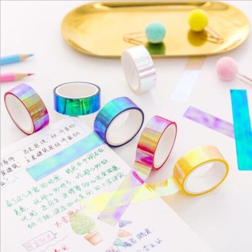 6Pcs/set Creative Rainbow Film Laser Tape Cool Color Decorative Waterproof Tape Photo Album DIY Material Collage