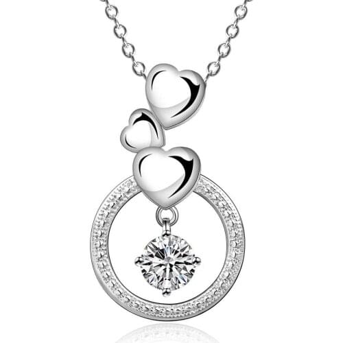 Promotion!hot sell wholesale Silver plated necklace,silver fashion jewelry three heart circle Necklace SMTN691