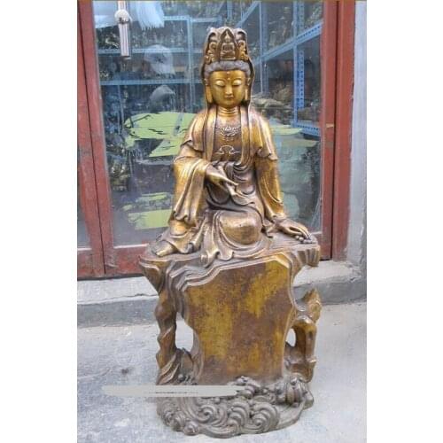 Bi001930 31"Tibet Sitsang bronze gilded Hill guanyin Buddha Kwan yin Beautiful goddess