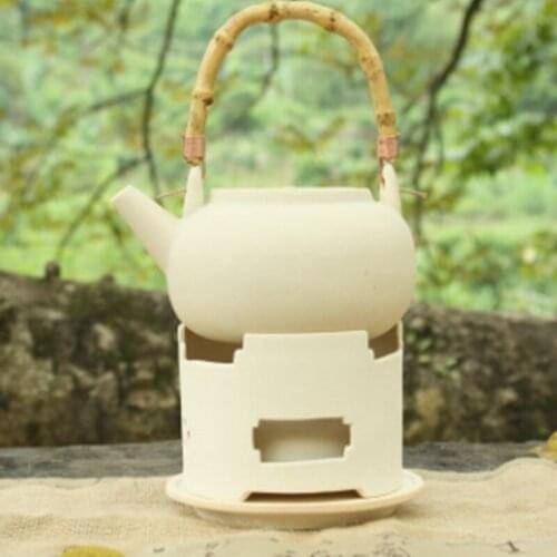 Large capacity White clay teapot warmer Kung Fu tea maker with alcohol furnace