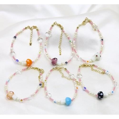 10 Pieces Handmade Mushroom Bead Bracelet Lovely Jewelry Chain jewelry Bracelet Handmade Strand women Bracelet Jewelry GIft 9957