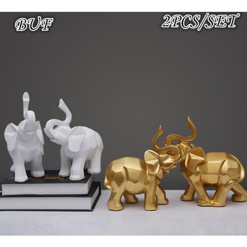 2Pcs/Set Modern Abstract Elephant Statue Sculpture Resin Home Decoration Accessories Gift Geometric Resin Elephant Sculpture