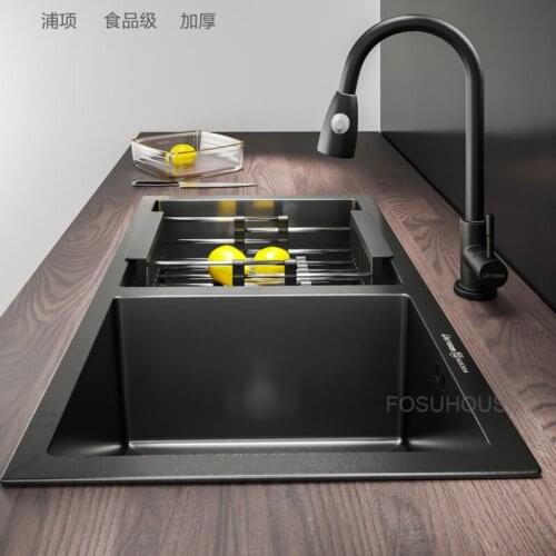 Black 304 Stainless Steel Nano Kitchen Sink Double Sink Kitchen Sink Kitchen Sink Stainless Steel Kitchen Faucets Accessories