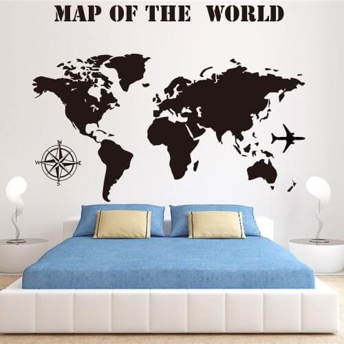 Black World Map Vinyl Wall Sticker Wallpaper For Bedroom Decor Home Decoration Poster Wall Decal Creative Home Decor