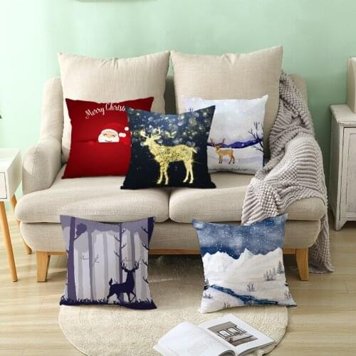 Cushion Cover Christmas Decorations for Home Nordic Blue Deer Throw Pillows 45x45cm Luxury Sofa Personalised Gift New Years