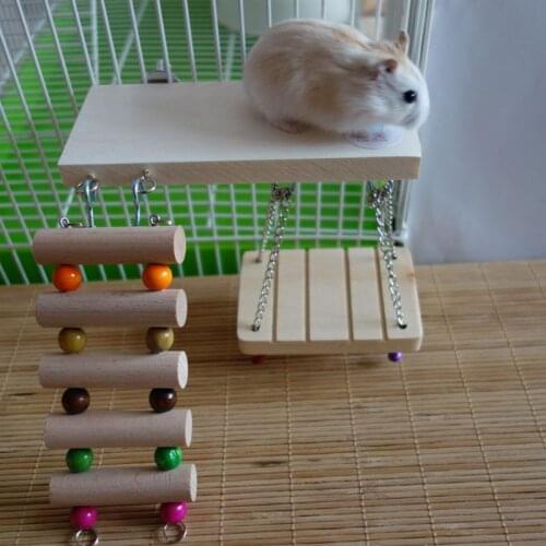 Hamster Wood Platform with Chew Toys Play Stand Chinchilla Climbing Ladder Swing Cage Accessories for Mouse Rat Gerbil