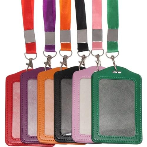 Unisex Work Card Holders With Lanyard PU Bank Card Name Credit Card Holders Card Bus ID Holders Identity Badge With Neck Strap