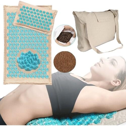 Eco Linen Coconut Fiber Acupressure Sensi Massage Yoga Mat Kuznetsovs applicator Pilate Exercise Foot Massager Buckwheat Pillow