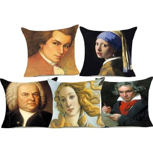 Europe Oil Painting Mona Lisa Smile Beauty Girl Cushion Covers Art Famous Portrait Beige Linen Pillow Covers Sofa Decoration