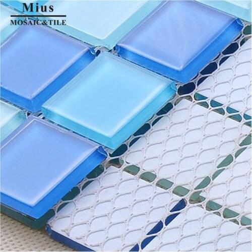 Blue mix crystal glass mosaic tile bathroom design