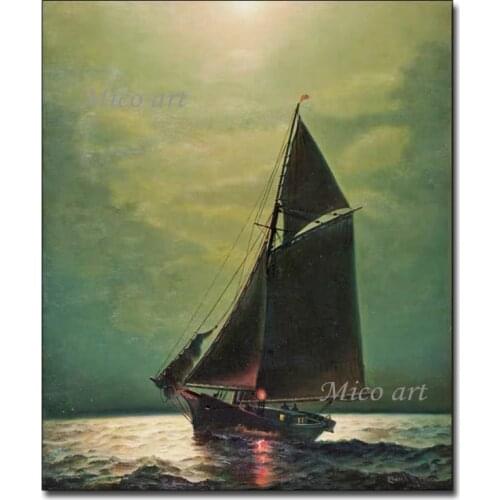 Boat Ship Picture 100% Hand-painted Seascape Oil Paintings Wall Decor Canvas Textured Art Wall Hangings Artwork For Living Room