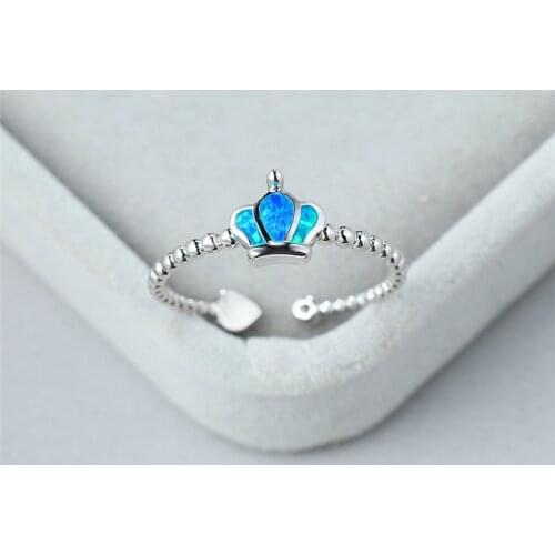 Cute Female Queen Crown Opal Ring Rose Gold Silver Color Adjustable Rings For Women Elegant Love Heart Wedding Engagement Ring