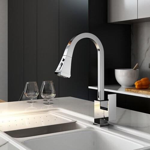 Kitchen Faucets Silver Single Handle Pull Out Kitchen Tap Single Hole Handle Swivel 360 Degree Water Mixer Tap Mixer Tap