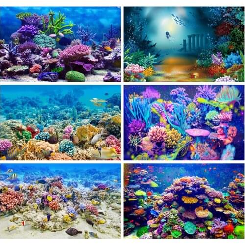 Laeacco Fish Shark Underwater Sea Coral Shell Birthday Party Baby Customized Poster Photo Background Photography Photo Backdrop