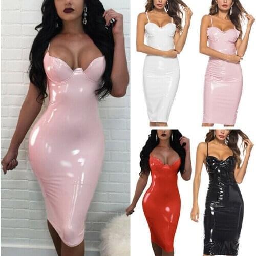 2021 Hot Women Latex Leather Zipper Mini Dress Evening Party Sexy Ladies Clubwear Dress