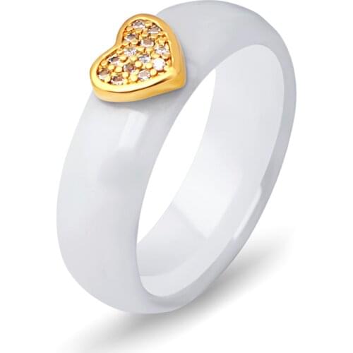 Fashion Heart White Black Ceramic Ring With CZ Zircon Wholesale Jewelry Womens Engagement Promise Wedding Rings For Party