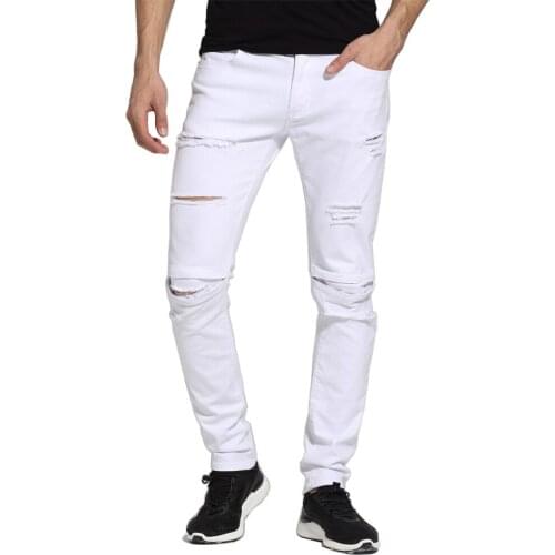 Men White Jeans Fashion Design Slim Fit Casual Skinny Ripped Jeans For Men
