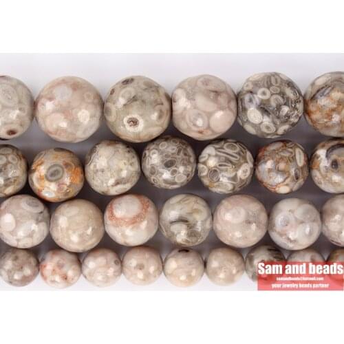 Natural Stone Grey Chrysanthemum Coral Fossils Round Loose Beads For Jewelry Making DIY Bracelets Necklace 15'' 4/6/8/10/12mm