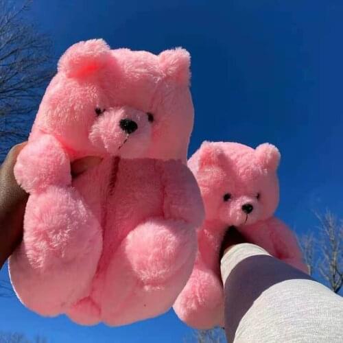 2021 New Arrivel Lovely Soft Fur New Style Women House Slides Plush Indoor Teddy Bear Animal House Slippers