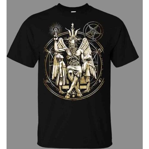 New Brand-Clothing T Shirts Hip-Hop Simple Splicing Tee Tops Shirt Baphomet Satanic - Direct From to Neck Tops Tees