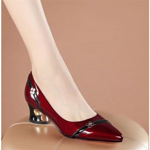 New womens single shoes fashion leather mid-heel non-slip lightweight comfortable casual shoes female designerHKGS