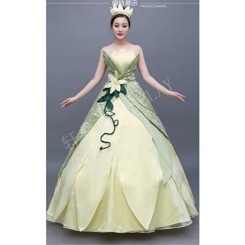 New Style Top Quality Tiana Cosplay Princess Adult Costume Halloween Dress Custom Made