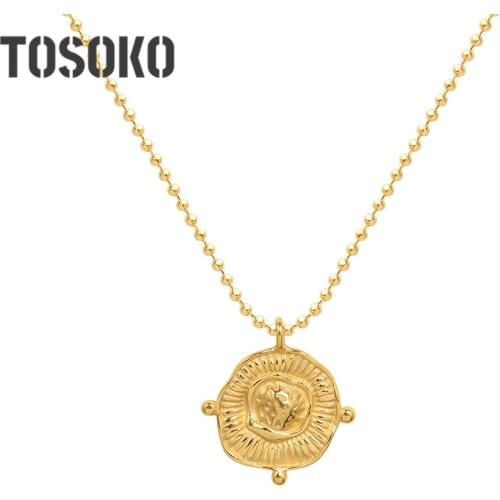 TOSOKO Stainless Steel Jewelry Irregular Geometry Pendant Square Necklace Womens Fashion Clavicle Chain BSP1061
