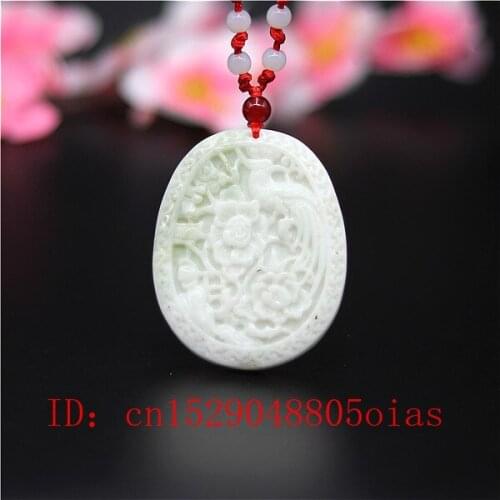 Natural White Chines Jade Flower Bird Pendant Necklace Charm Jewellery Fashion Accessories Carved Amulet Gifts for Women Men