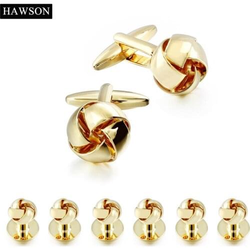Luxury Gold Color Plated Twist Mens Cufflinks 6 Studs Button For French Shirt High Quality Cuff links Wedding Gift For Groom