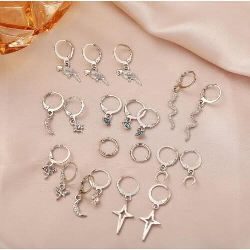 9 pairs/Lot Mixed Styles Star Moon Butterfly Cross Stud Earrings Set For Women Girl Bohemia Small Cute Piercing Earring Jewelry