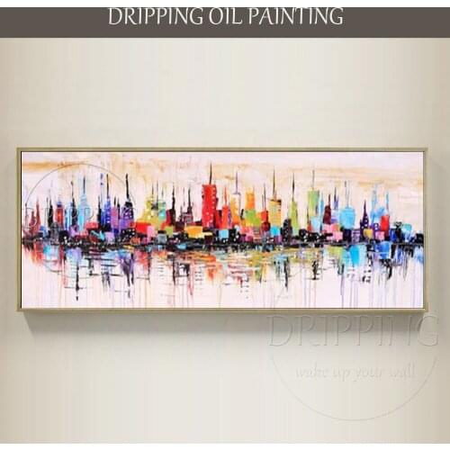 Top Artist Team Hand-painted Abstract New York Skyscrapers Oil Painting on Canvas Rich Colors Abstract Knife Oil Painting