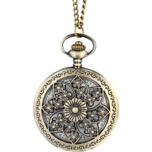 Vintage Steampunk Hollow Flower Quartz Pocket Watch Necklace Pendant Chain Clock 11 Style Optional Gifts LXH