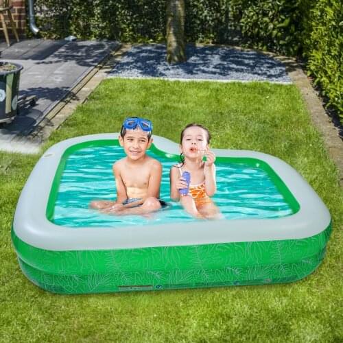 231X231X51cm Inflatable Kiddie Pool L Shape Family Lounge Pool Kids Wading Toy 2-Ring Family Pool 282L Water Storage Capacity