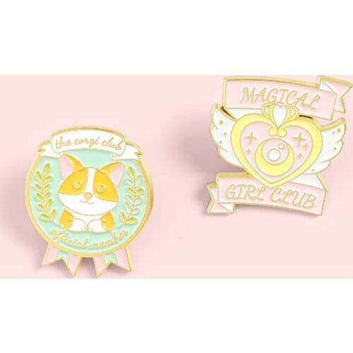 XEDZ Club Enamel Pin Wings Magic Converter Puppy Tie Lovely Pink Queen Insignation Lapel Brooch Jewelry For Women Party Gifts