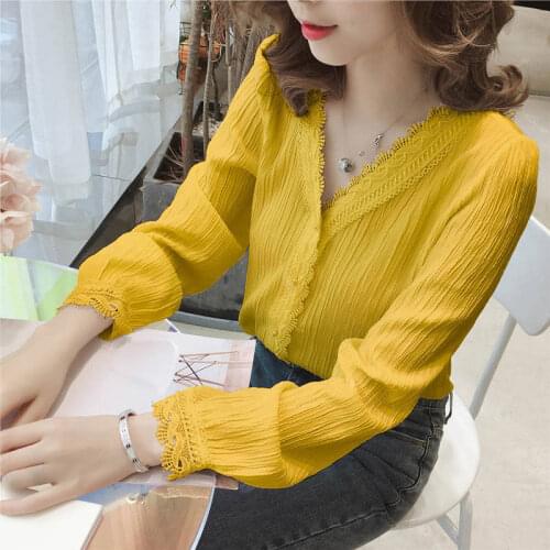 Bella philosophy Solid Lace Patchwork Pleated Elegant Women Shirt Summer Fashion V-neck Top Casual Loose Grace Chiff