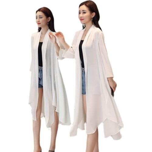 Women Clothing 2021Female Summer Thin Section Long Sun Protection Clothing Long Sleeve Shawl Chiffon Cardigan Trend Coat B19